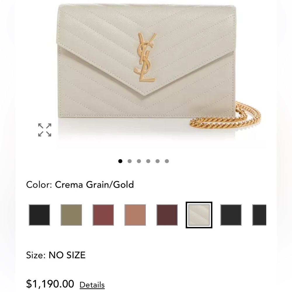 Yves Saint Laurent Cassandre Envelope Chain Wallet in Grain Leather